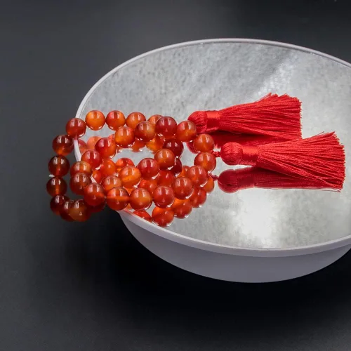 Vista 7 de Game Genshin Impact Hu Tao - Pulsera de cosplay con cuentas de cristal rojo, borla sedosa, elástica, para mujer, regalo de joyería, Piedra, No es