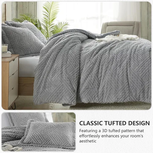 Vista 3 de Homelike Moment - Juego de edredón esponjoso tamaño individual, color gris, cálido, para cama individual, juego de ropa de cama para invierno
