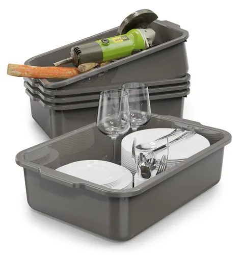 Vista 11 de Caja de 5 tinas de autobús comercial/bolsa de transporte, plástico negro con asas, lavabo 8 litros