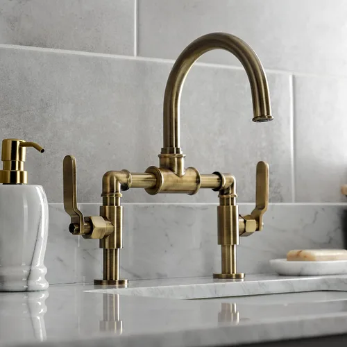 Vista 6 de Kingston Brass KS2173KL Whitaker - Grifo de baño de estilo industrial con drenaje emergente, latón antiguo