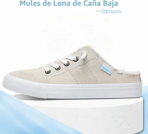 Vista 3 de Obtaom Sandalias de lona para mujer con espuma viscoelástica Clipper, tenis de moda, cómodas, fáciles de poner, sandalias sin tacón para mujer Beige