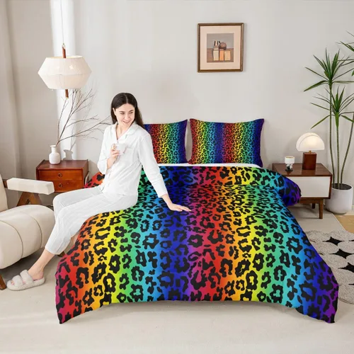 Vista 53 de Juego de edredón con estampado de leopardo para niños, tamaño individual, juego de ropa de cama de moda de piel de guepardo abstracto, decoración