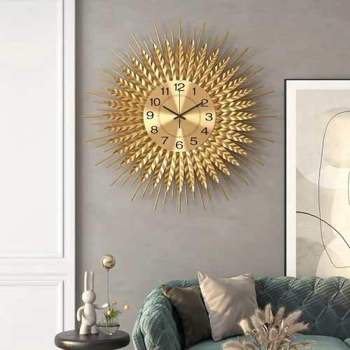 Vista 6 de Reloj de pared grande moderno decorativo de metal, relojes de pared de estilo de mediados de siglo, reloj grande dorado silencioso sin tictac, arte