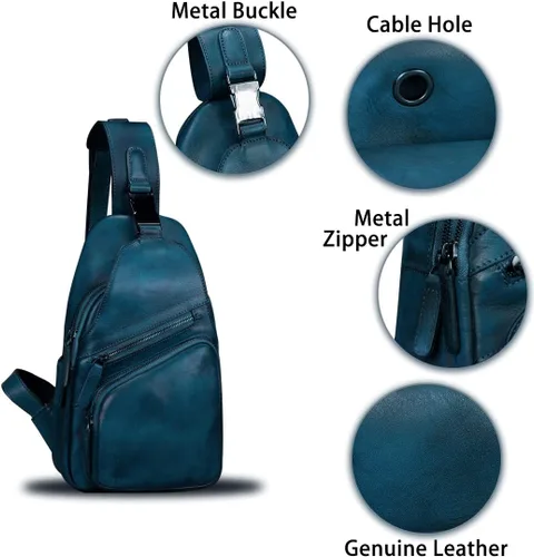 Vista 6 de IVTG Bolso bandolera de cuero genuino para hombres y mujeres, mochila de hombro hecha a mano cruzada para motocicleta