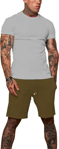 Vista 3 de Redqenting Pantalones cortos deportivos casuales para hombre de 8 pulgadas con bolsillos, pantalones cortos deportivos con cordón, pantalones cortos