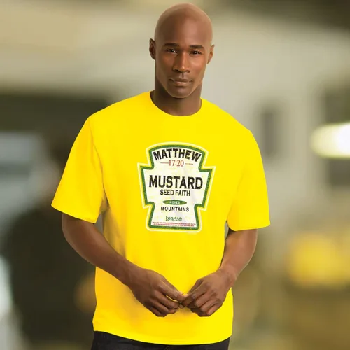 Vista 3 de Kerusso Mustard Seed Faith Moves Mountains Daisy Yellow Cotton Crew Neck T-Shirt, Small