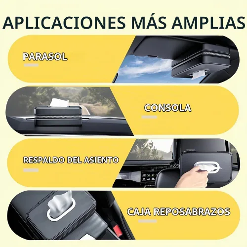 Vista 3 de Soporte para pañuelos de coche, caja de servilletas de tejido de cuero PU, caja de reposabrazos de automóvil, organizador rectangular de servilleta