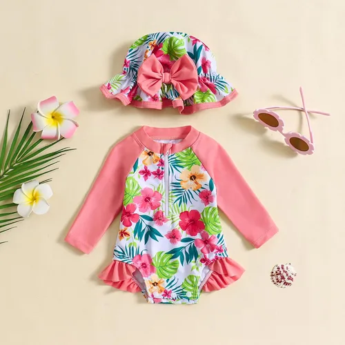 Vista 67 de Traje de baño de una pieza con cremallera de manga larga para bebé niña con gorro