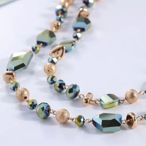 Vista 5 de Bocar Collar largo de 2 capas con cuentas de cristal, joyería de moda para mujer, Vidrio