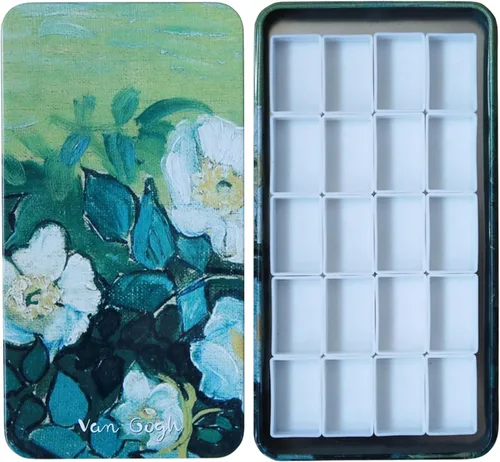 Vista 12 de FCLUB Paleta de latas de acuarela con 20 bandejas vacías completas con rayas magnéticas DIY tu kit de acuarela de viaje
