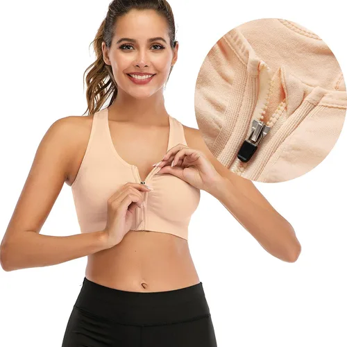 Vista 5 de Medium Support and Removable Pad Tank Top Racerback Post Surgery Sports Bras for Women Albaricoque/Negro/Gris
