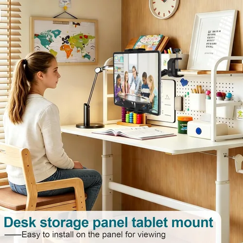 Vista 4 de Soporte para tablet debajo del gabinete, soporte para tableta de cocina, soporte para iPad para escritorio/mesa/tabla/silla, compatible