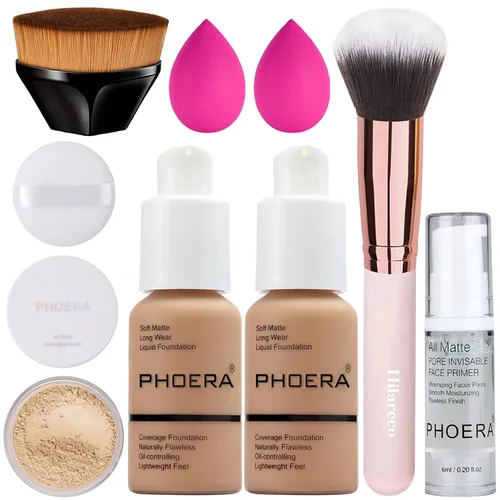 Vista 12 de PHOERA - Base de maquillaje de cobertura completa, base PHOERA, polvo PHOERA, juego de maquillaje PHOERA, brochas de maquillaje Kabuki, brocha