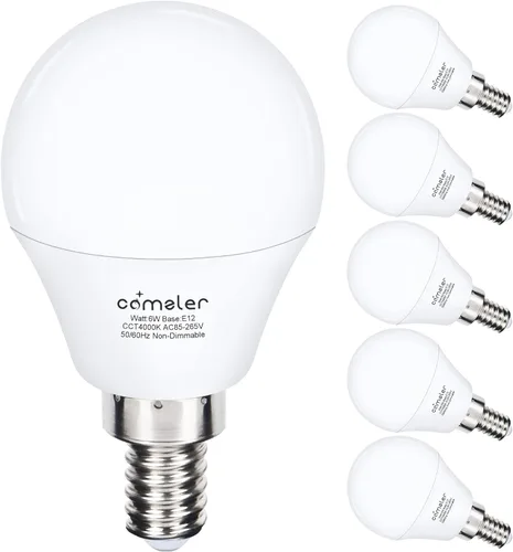 Vista 9 de comzler Bombillas LED A15 equivalentes a 60 W, blanco cálido 2700 K, bombilla redonda LED de base pequeña E12 para ventilador de techo,