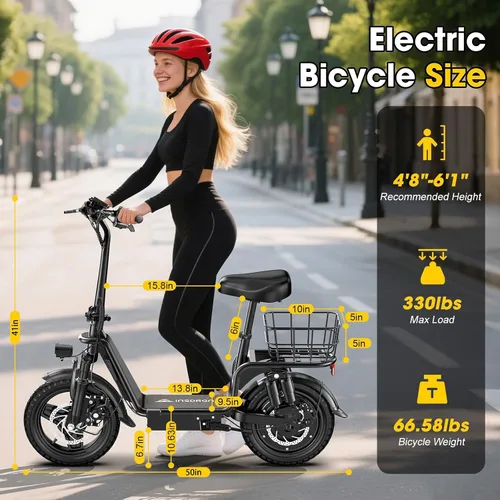 Vista 8 de INSDRGN Scooter eléctrico para adultos con asiento, motor pico de 1000 W, 48 V, 10.4 AH, scooter eléctrico plegable, neumáticos de 14 pulgadas, 20