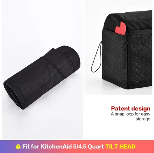Vista 5 de HOMEST Funda Acolchada Antipolvo para Batidora de Pie con Bolsillos Compatible con KitchenAid de 5/4.5 Cuartos de Galón Cabezal Inclinable, Negro