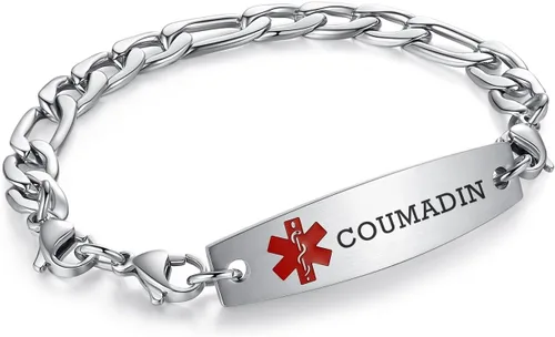Vista 109 de Brazaletes de alerta médica ajustables de 7.5" a 9" para mujer/hombre, de acero inoxidable, intercambiables Cadena de bloque