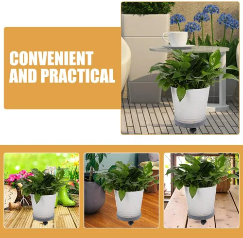 Vista 5 de Kisangel 2pcs Rolling Plant Stand with Wheels, Plastic Flower Pot Mover Reusable round Tray, Floor Protection for Hardwood Surfaces, Supports