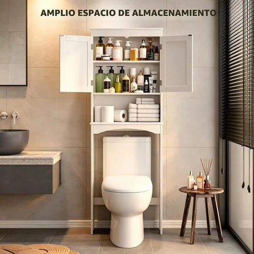 Vista 4 de Bealife Gabinete de almacenamiento sobre el inodoro con estante abierto Blanco