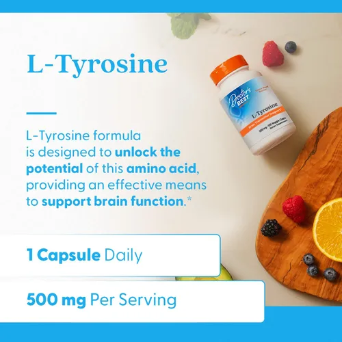 Vista 5 de Doctors Best L Suplemento de tirosina para hombres y mujeres, cápsulas de L-tirosina de 500 mg, soporte cerebral para adultos, soporte