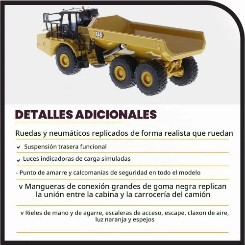 Vista 5 de Diecast Masters 1:64 Cat 745 Camión articulado, 6.75 x 2.75 x 2.5 in, Metal y plástico, amarillo
