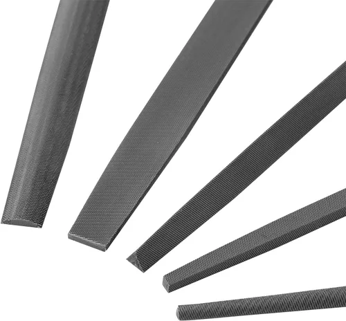 Vista 6 de Juego de limas de acero al carbono con asas de madera para madera, metal, plástico, 5 piezas (lima de acero, grande)