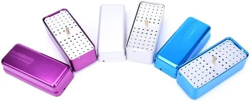 Vista 4 de Endo Files - Caja de aluminio para desinfección esterilizante, estuche organizador de soporte para broas, caja organizadora de 72 agujeros (morado)