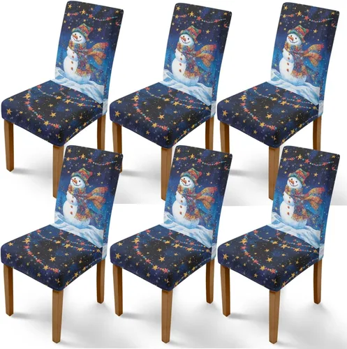 Vista 31 de Rnyleeg Juego de 1 fundas navideñas para sillas de comedor, color azul oscuro, fundas protectoras extraíbles y lavables para sillas de cocina