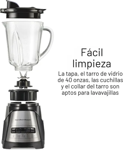 Vista 5 de Hamilton Beach Power Elite 58148 licuadora multifunción, Licuadora, Negro 40 oz. Tarro de vidrio 12 funciones incluyendo puré, hielo triturado