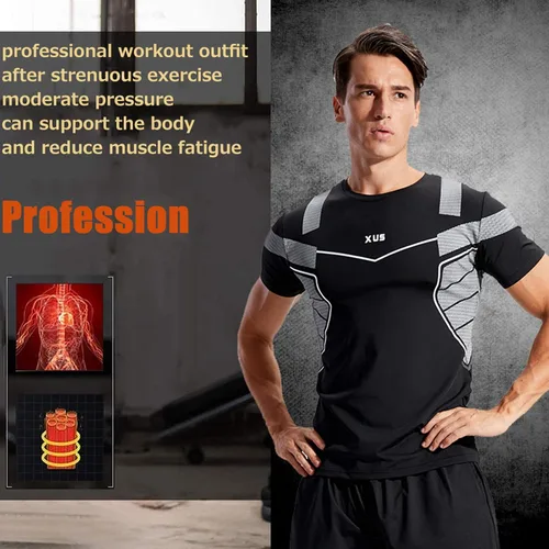 Vista 3 de BOOMCOOL Ropa de entrenamiento para hombre ropa de fitness para gimnasio correr pantalones de compresión para correr camiseta de manga larga Negro