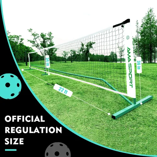 Vista 2 de AMA SPORT Sistema de red de pickleball portátil de tamaño regulador de 22 pies para interiores y exteriores, diseñado para todas las condiciones