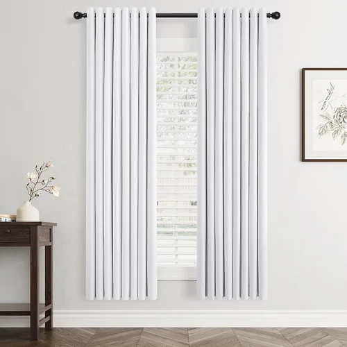 Vista 37 de Beige White Linen Blackout Curtains 90 Length 2 Panels Set for Living Room Bedroom, 100% Black Out Thermal Insulated Linen Drapes, Room Darkening