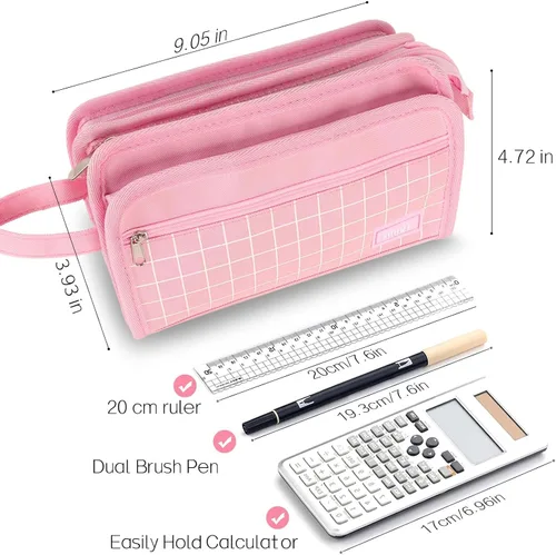 Vista 6 de Sooez Estuche grande para lápices, bolsa para lápices de gran capacidad con 3 compartimentos, organizador portátil de artículos de papelería de lona
