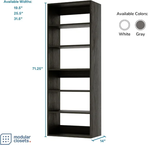 Vista 2 de Modular Closets Vista Collection - Estantería con estante de madera integrada (gris, 19.5 pulgadas de ancho)