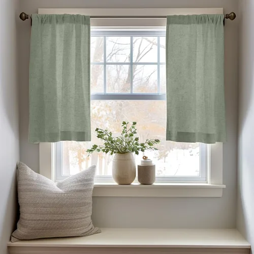 Vista 3 de jinchan Cortinas texturizadas de lino de 24 pulgadas para ventanas de cocina, cortinas de café de granja, cortinas pequeñas, cortinas rústicas que