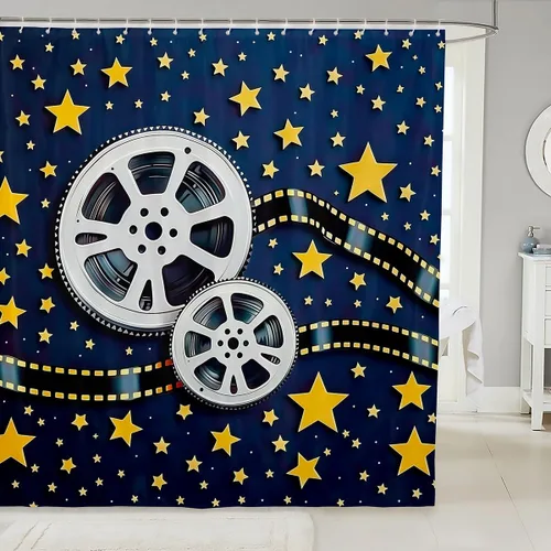 Vista 26 de Homewish Theater Cinema Poster Shower Curtain Set,Retro Movie Bathroom Curtain,Kids Girls Teens Popcorn Waterproof Fabrics Movie Night Bathroom