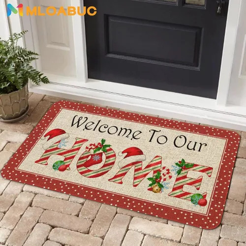 Vista 4 de Mloabuc Tapete de Bienvenida Feliz Navidad 17 x 30 pulgadas Interior/Exterior Invierno Vacaciones Decorativo Estacional Arpillera Tapete