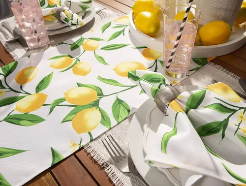 Vista 4 de DII Lemon Bliss - Mesa para exteriores, colección resistente a las manchas e impermeable, camino de mesa, 14 x 72 pulgadas