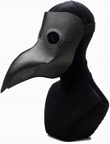 Vista 6 de ATTBEA Disfraz de Halloween compatible con médicos de la peste con máscara de pico de pájaro, bata negra con capucha