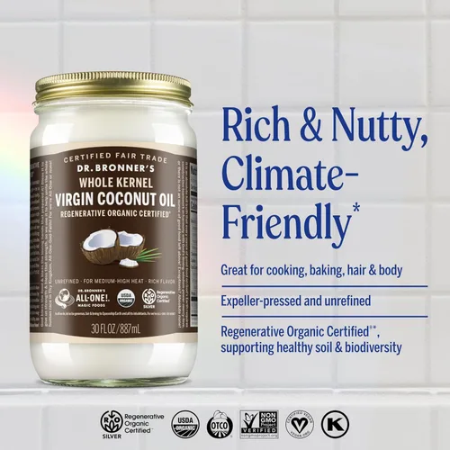 Vista 2 de Aceite de coco virgen recién prensado de comercio justo y orgánico Dr. Bronner 's