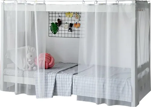 Vista 14 de Cortinas de gasa bonitas genéricas para litera con dosel de cama con encaje, 2 paneles, aguacate