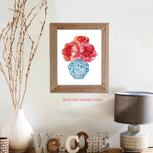 Vista 6 de Chinoiserie - Lienzo decorativo para pared, diseño de florero de porcelana azul y blanco chino (8 x 10 x 6 unidades, sin marco), impresión artística
