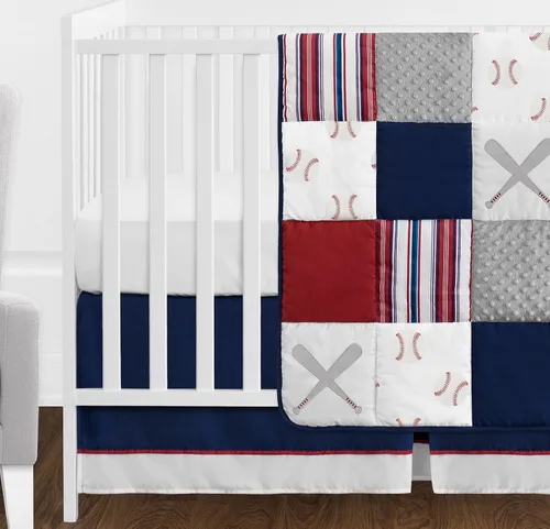 Vista 5 de Sweet Jojo Designs Juego de ropa de cama para cuna de bebé de 11 piezas (parche deportivo de béisbol) para niños, bebés/guardería, incluye manta