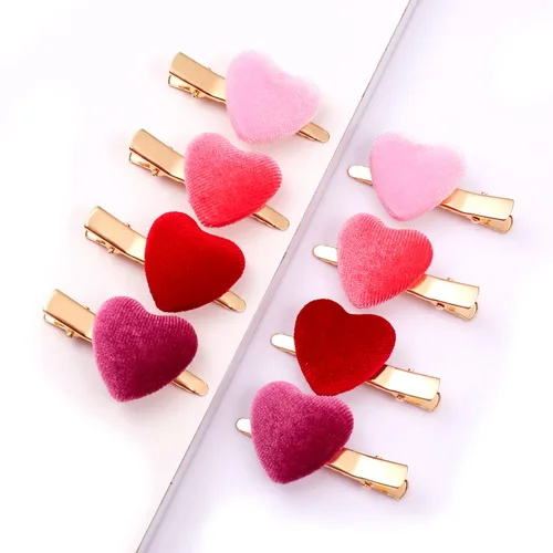 Vista 5 de 8 pinzas para el cabello con forma de corazón para mujeres y niñas, regalo de San Valentín (8 clips de terciopelo)
