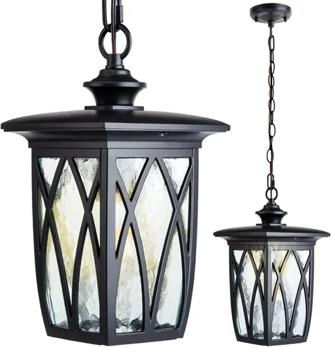 Vista 11 de JYZ Paquete de 2 lámparas colgantes para exteriores, farol colgante exterior de 12 pulgadas, lámpara moderna de metal negro para exteriores, lámpara