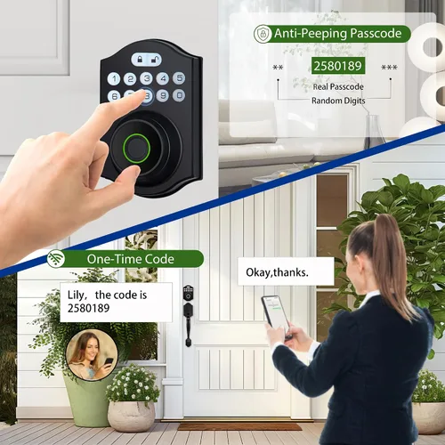Vista 4 de Cerradura inteligente de puerta de huellas dactilares, cerrojo de entrada sin llave con teclado electrónico, control de aplicación Bluetooth, Negro