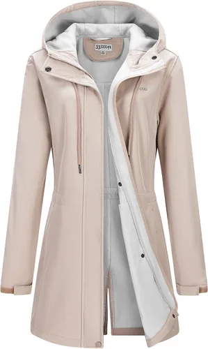 Vista 8 de 33,000ft Chaqueta larga Softshell para mujer con capucha, forro polar, resistente al viento, cálida, impermeable, rompevientos Negro