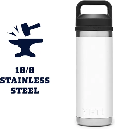 Vista 6 de YETI Rambler - Botella de acero inoxidable aislada al vacío con tapa para sorbos, 18 onzas, color blanco