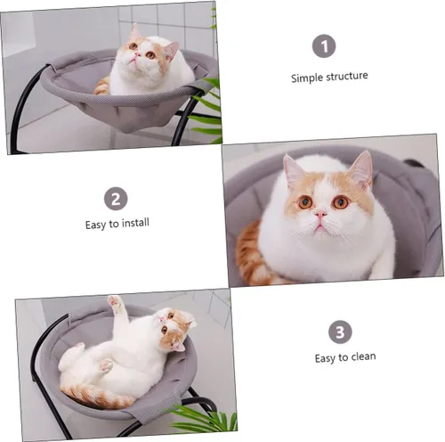 Vista 3 de Happyyami Hamaca elevada para gatos, marco resistente, transpirable para dormir cómodamente, tumbona interior para gatos y perros, muebles elegantes