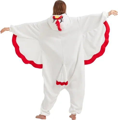 Vista 5 de MORNINGFLY Chicken Onesie for Adults - Chicken Halloween Costume - Animal Pajamas - White Scar Rooster One-Piece Cosplay Suit